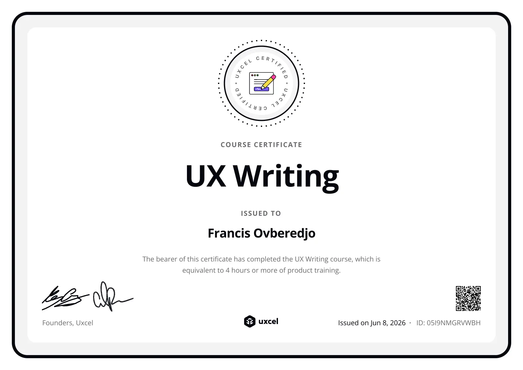 Uxcel_Francis_Ovberedjo_UX_Writing_Certificate